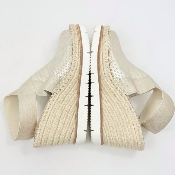 Gentle Souls CRISTA Gold Leather Tan Woven Open Toe Espadrille Wedge Sandals - Picture 5 of 16